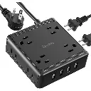 SUPERDANNY Surge Protector Power Strip with 8 Outlet 4 USB Flat Plug Outlet Extender 5 ft Black