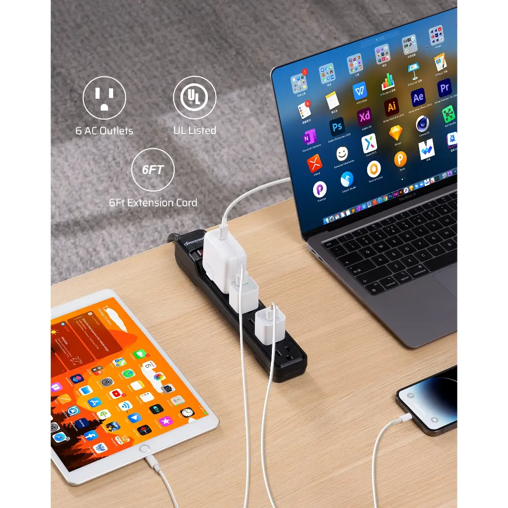 DEWENWILS 2-Pack 6-Outlet Power Strip Surge Protector, 6Ft Long Extension Cord, 500 J, Black, UL Listed