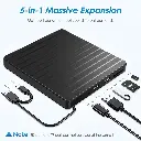 External CD DVD Drive for Laptop, 5-in-1 USB 3.0 Type-C CD DVD ROM +/-RW Burner Writer Reader, iFanze Slim Portable Optical Disk Drive CD DVD Player for Mac Book Linux OS Windows