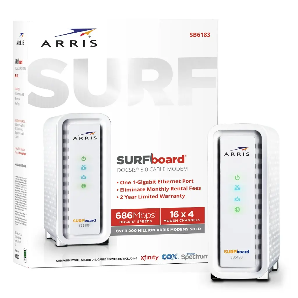 ARRIS Surfboard (16x4) DOCSIS 3.0 Cable Modem. Approved for Xfinity Comcast, Cox, Charter and Most Other Cable Internet Providers for Plans up to 400 Mbps