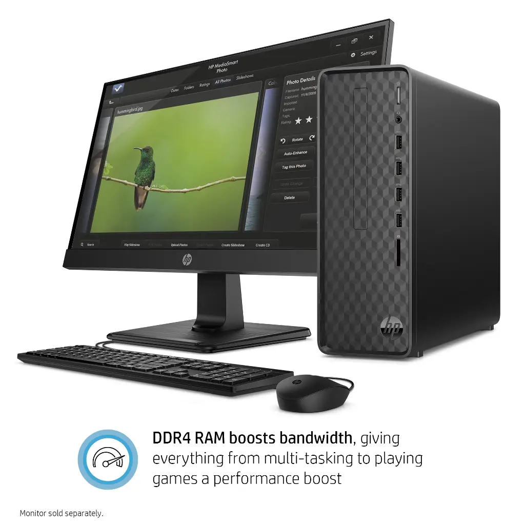 HP Slim Desktop, Intel Celeron J4025, 4GB RAM, 256GB SSD, Dark Black, Windows 11 Home, S01-aF2003w