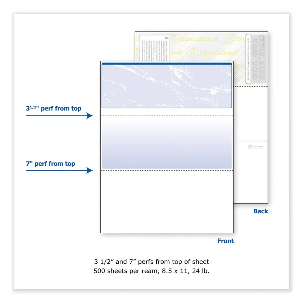 Security Business Checks, 11 Features, 8.5 x 11, Blue Marble Top, 500/Ream