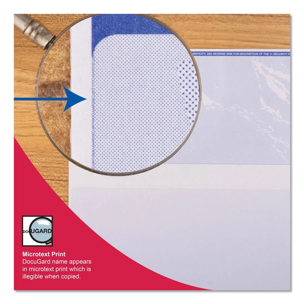 Security Business Checks, 11 Features, 8.5 x 11, Blue Marble Top, 500/Ream