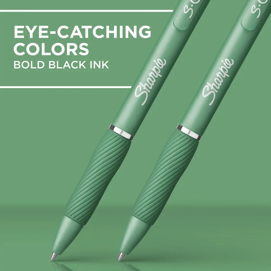 Sharpie S-Gel, Gel Pens, Medium Point (0.7mm), Green Barrel, Black Ink, 4 Count