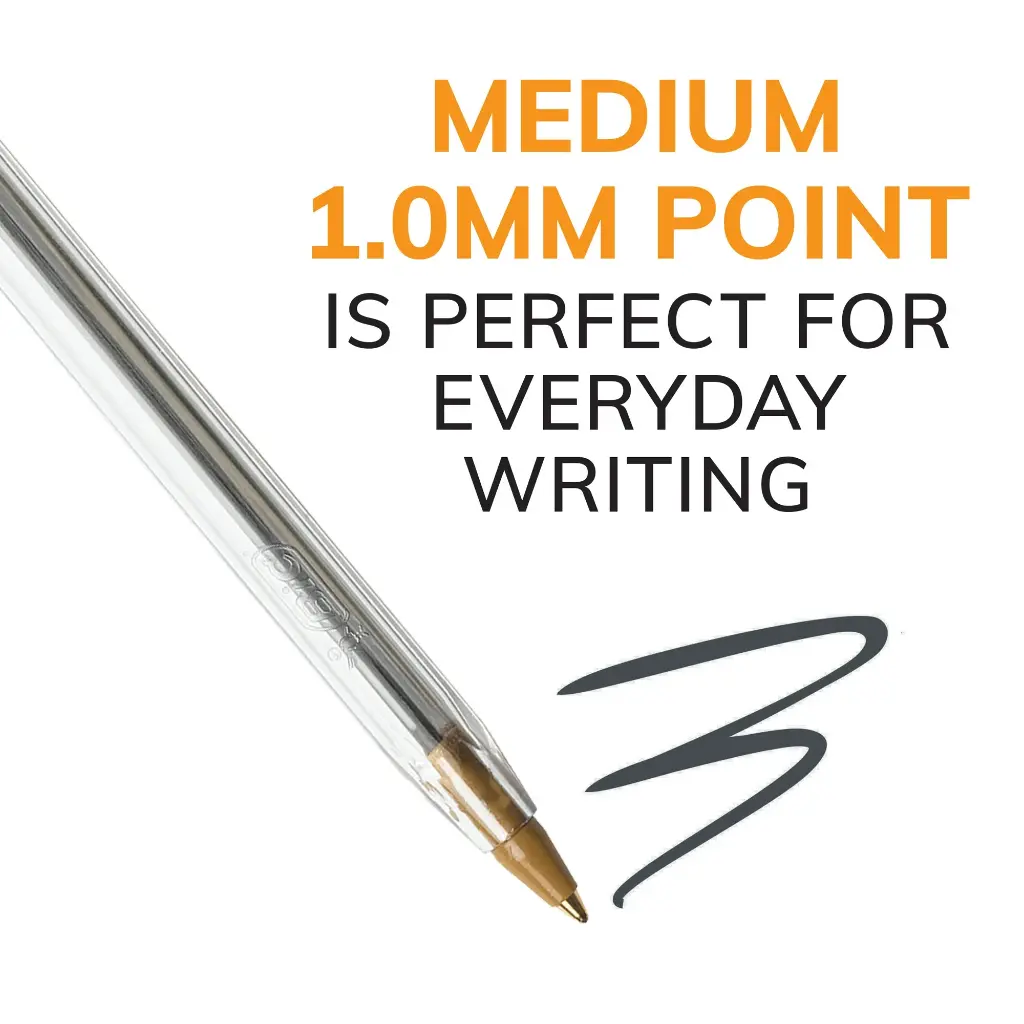 BIC Cristal Xtra Smooth Ballpoint Stick Pens, 1.0 mm, Black Ink, Pack of 10
