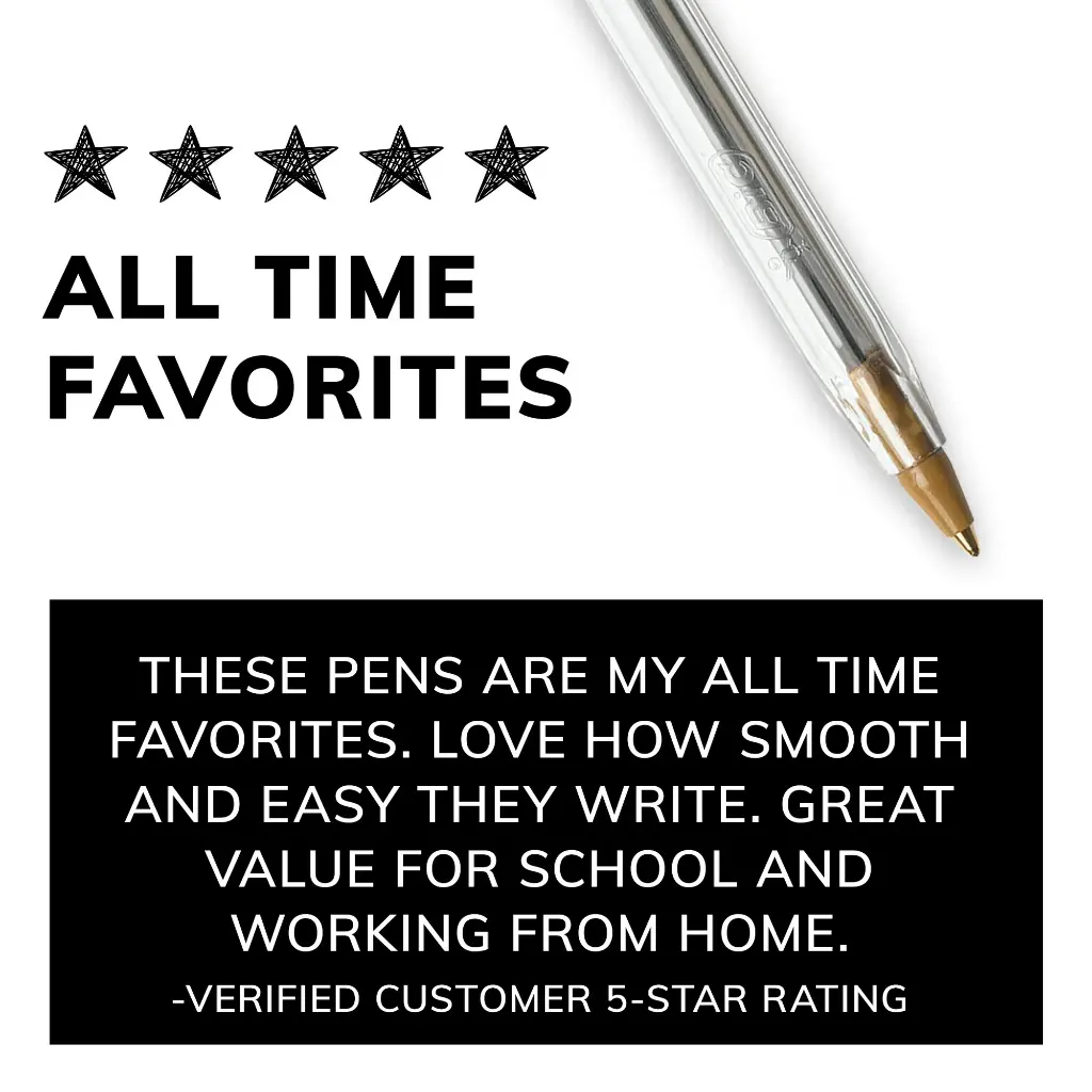 BIC Cristal Xtra Smooth Ballpoint Stick Pens, 1.0 mm, Black Ink, Pack of 10