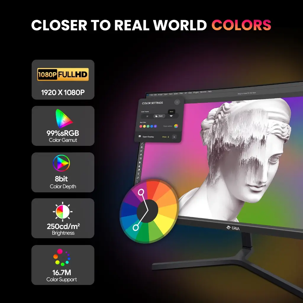 CRUA 24" 165Hz/180Hz Curved Gaming Monitor - FHD 1080P Frameless Computer Monitor, AMD FreeSync, Low Motion Blur,DP&HDMI Port, Black