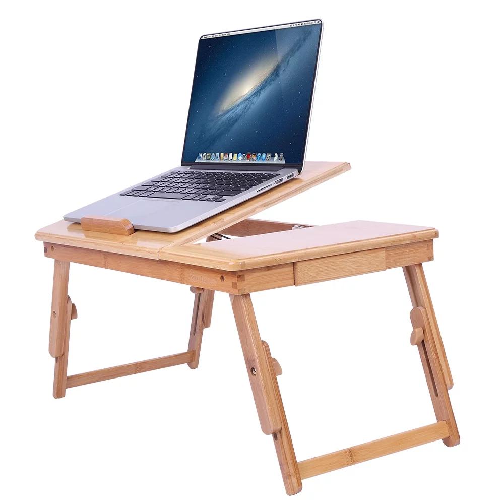 Zimtown Lap Desk 21" x 13", Nature Bamboo Folding Laptop Desk, Bed Tray Table for Computer, Adjustable Computer Notebook Desk Laptop Stand, Natural