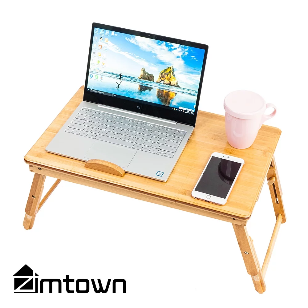 Zimtown Lap Desk 21" x 13", Nature Bamboo Folding Laptop Desk, Bed Tray Table for Computer, Adjustable Computer Notebook Desk Laptop Stand, Natural