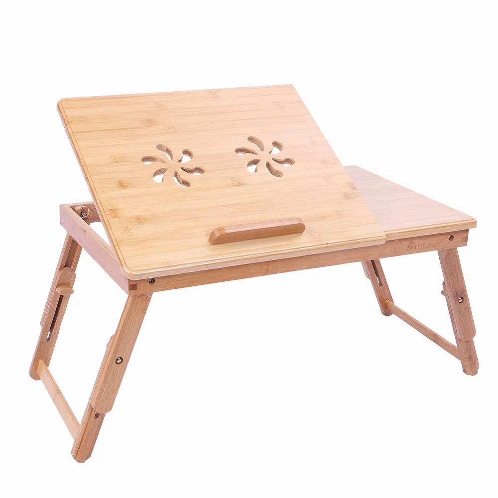 Zimtown Lap Desk 21" x 13", Nature Bamboo Folding Laptop Desk, Bed Tray Table for Computer, Adjustable Computer Notebook Desk Laptop Stand, Natural