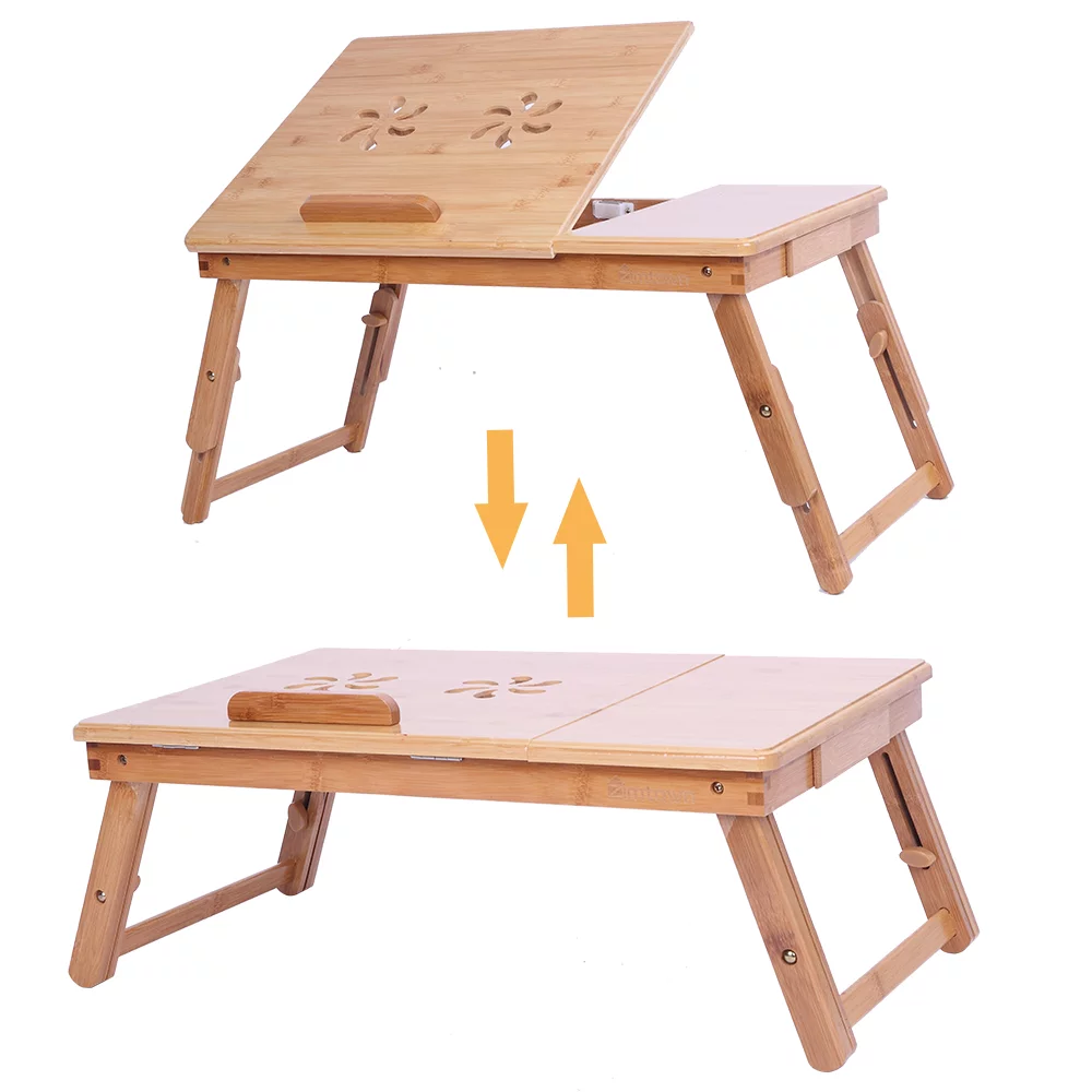Zimtown Lap Desk 21" x 13", Nature Bamboo Folding Laptop Desk, Bed Tray Table for Computer, Adjustable Computer Notebook Desk Laptop Stand, Natural