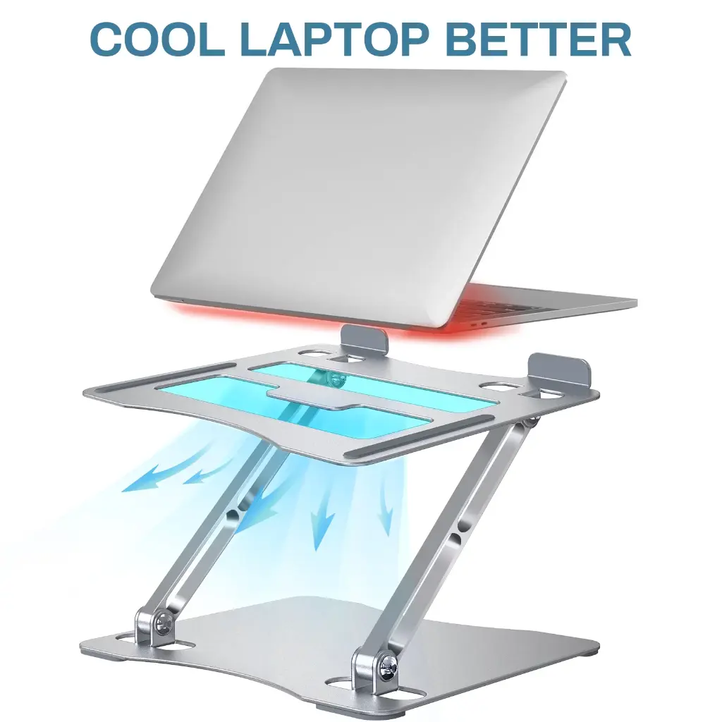 Laptop Stand for Desk, 10-17" Foldable Computer Stand Holder, Ergonomic Aluminum Laptop Holder, Adjustable Laptop Riser with Heat-Vent for Apple Mac / iPad / HP / DELL - Sliver