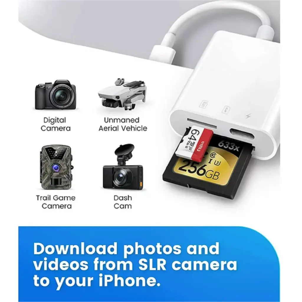 ZHANGHENG SD Card Reader for iPhone iPad,Trail Game Camera Micro SD Card Reader Viewer,SLR Cameras SD Reader with Dual Slot,Photography Memory Card Adapter,Plug and Play