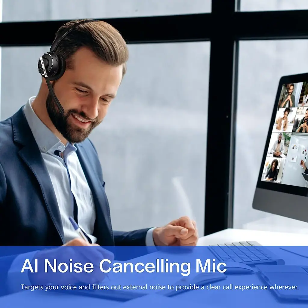 Bluetooth Headset, Wireless Headset with Microphone for PC, V5.2 Computer Headset with Noise Cancelling Mic