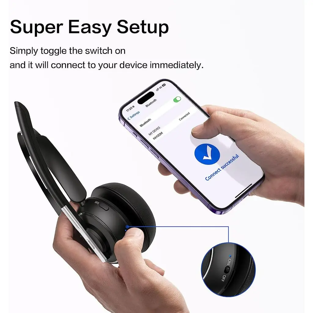 Bluetooth Headset, Wireless Headset with Microphone for PC, V5.2 Computer Headset with Noise Cancelling Mic