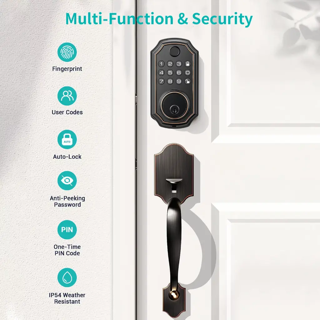 TOPVISION Smart Lock, Keyless Entry Door Lock, Fingerprint Deadbolt with Keypad, IP65 Weatherproof, Smart Deadbolt Lock for Home, Office(Black)