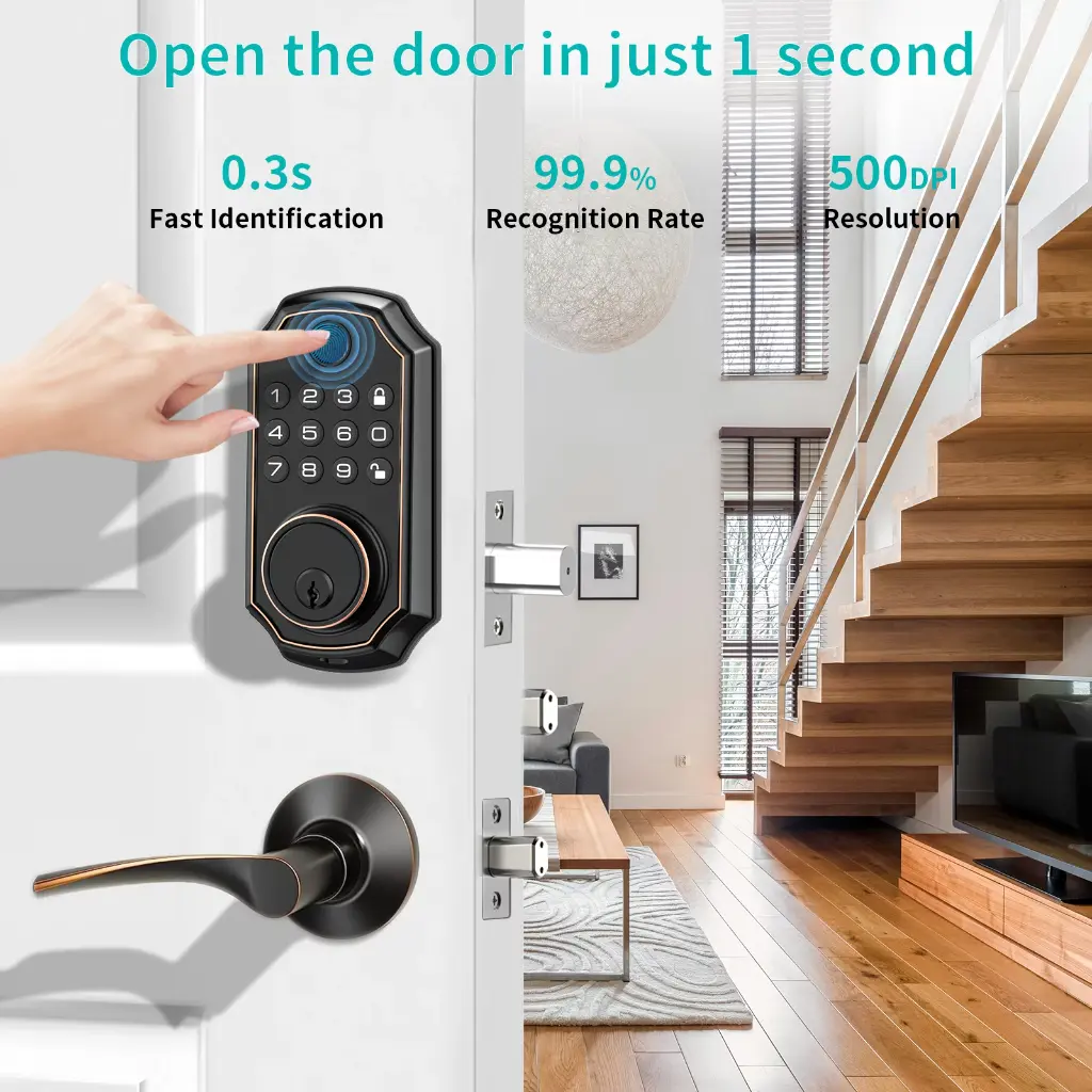 TOPVISION Smart Lock, Keyless Entry Door Lock, Fingerprint Deadbolt with Keypad, IP65 Weatherproof, Smart Deadbolt Lock for Home, Office(Black)