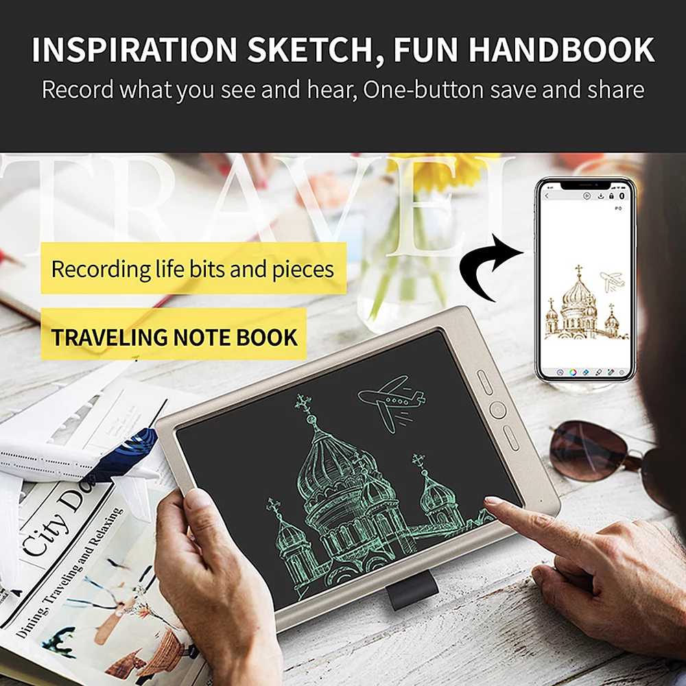 Ametoys 10’’ Smart Office Writing Pad Inspiration Sketchbook Drawing Note Pad with Stylus Pen for Hand-painting/Travelling Gold Bronze