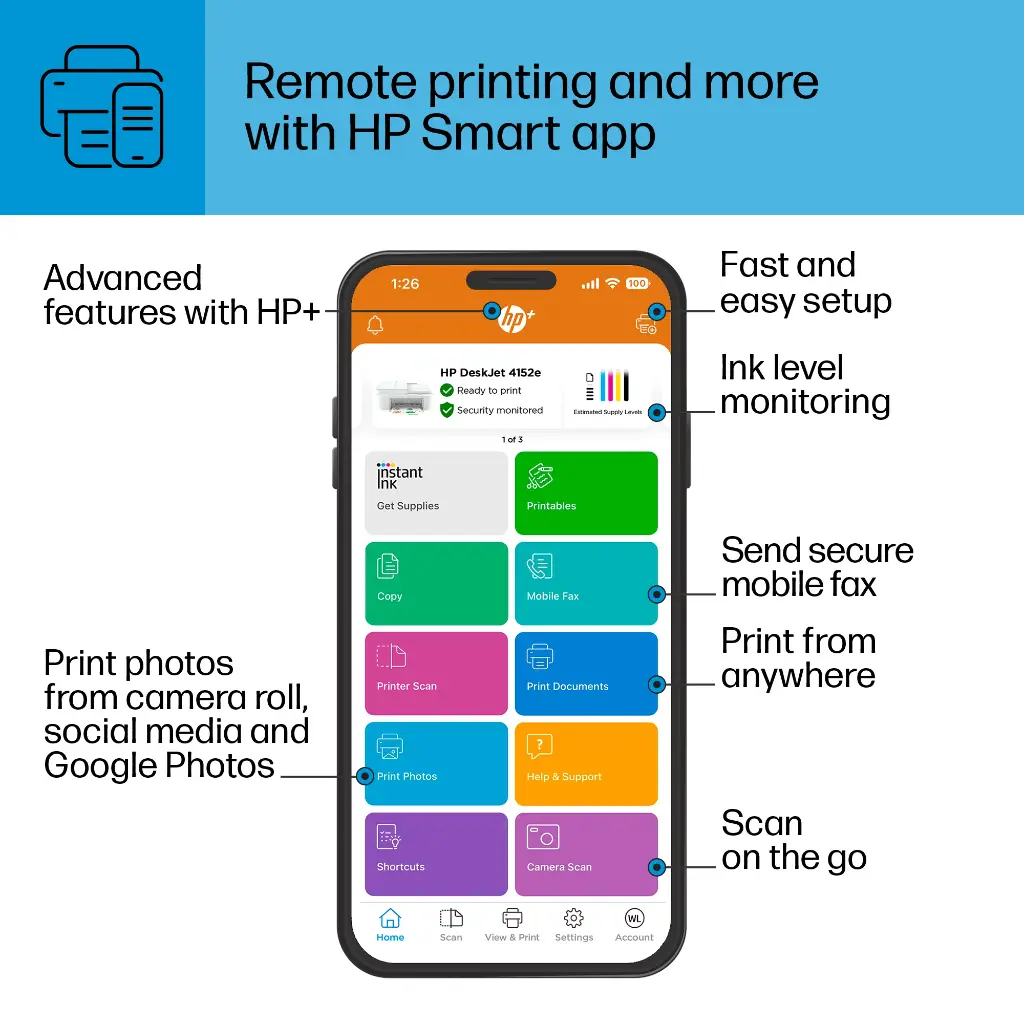 HP DeskJet 4152e All-in-One Color Inkjet Printer with 3 Months Instant Ink Included with HP+