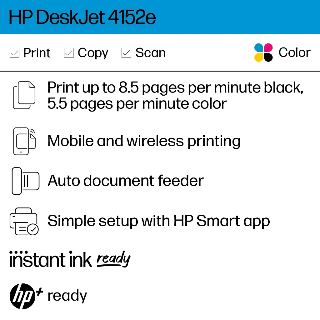 HP DeskJet 4152e All-in-One Color Inkjet Printer with 3 Months Instant Ink Included with HP+