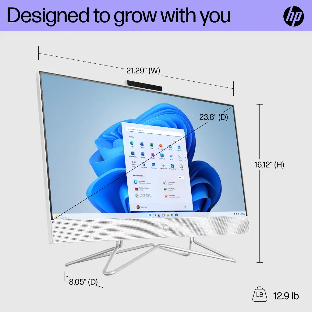 HP 23.8" Touch FHD All-in-One PC, Intel Core i3-1115G4, 8GB SDRAM, 256GB SSD, Snow White, Windows 11 Home, 24-df1053w