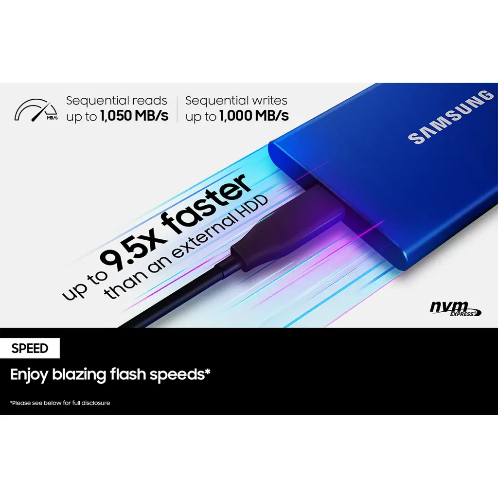 SAMSUNG Portable SSD T7 1TB USB 3.2 External - Indigo Blue (MU-PC1T0H/AM)