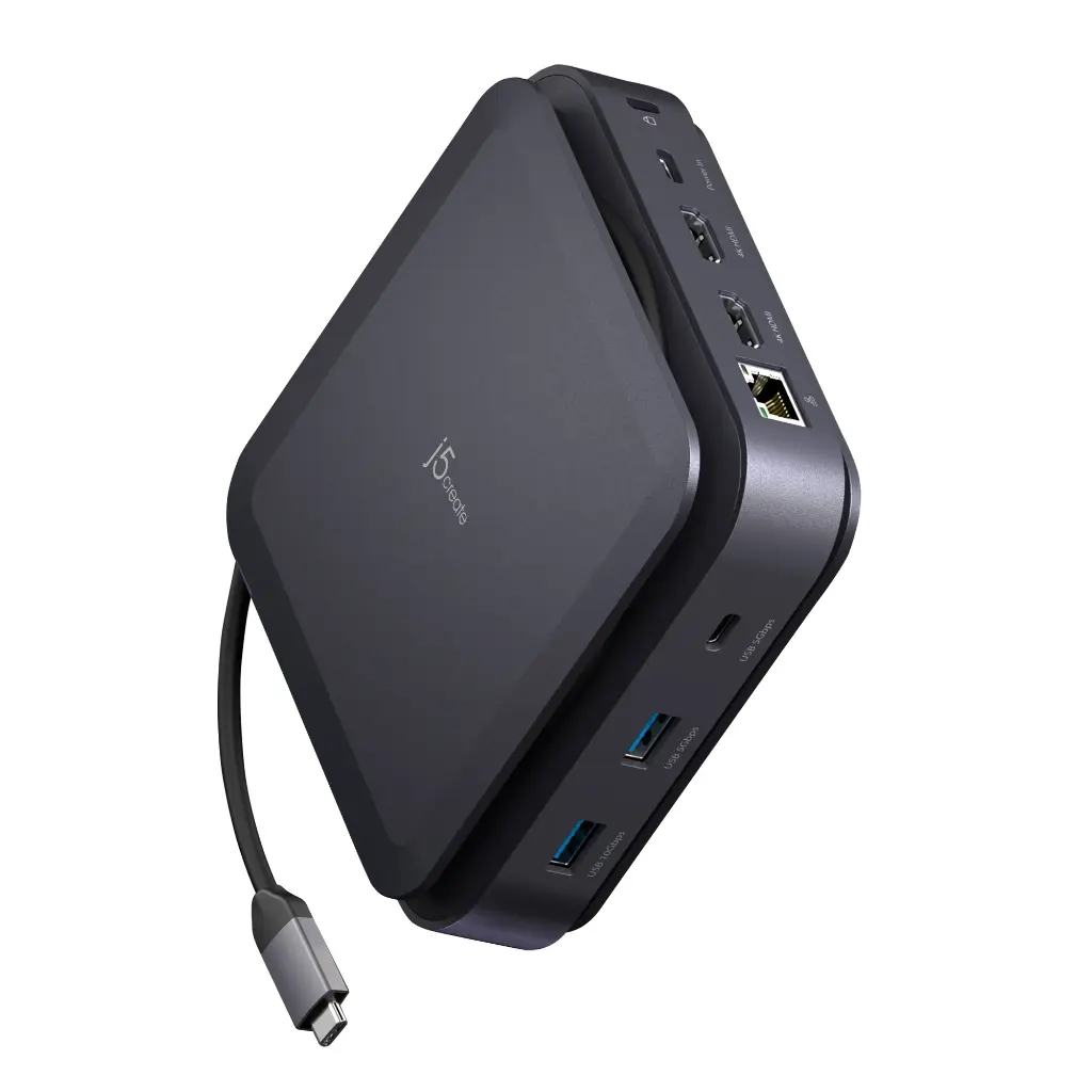j5create USB-C Dual 4K HDMI Dock Without PD 3.1 Pass Through Charging (5.12x5.12 in and 14.7 oz), JCD3198