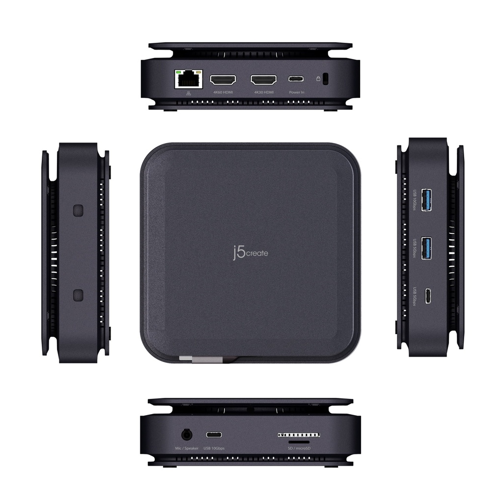 j5create USB-C Dual 4K HDMI Dock Without PD 3.1 Pass Through Charging (5.12x5.12 in and 14.7 oz), JCD3198
