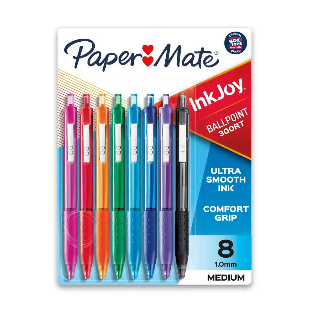 Paper Mate InkJoy Retractable Ballpoint Pen, 1.0 mm, Assorted Colors, 8 Count