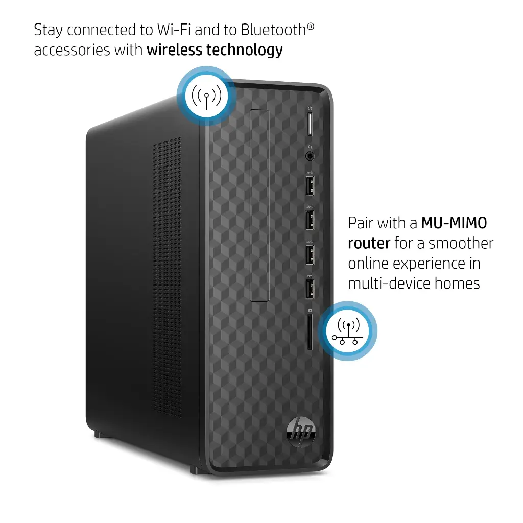 HP Slim Desktop, Intel Celeron J4025, 4GB RAM, 256GB SSD, Dark Black, Windows 11 Home, S01-aF2003w