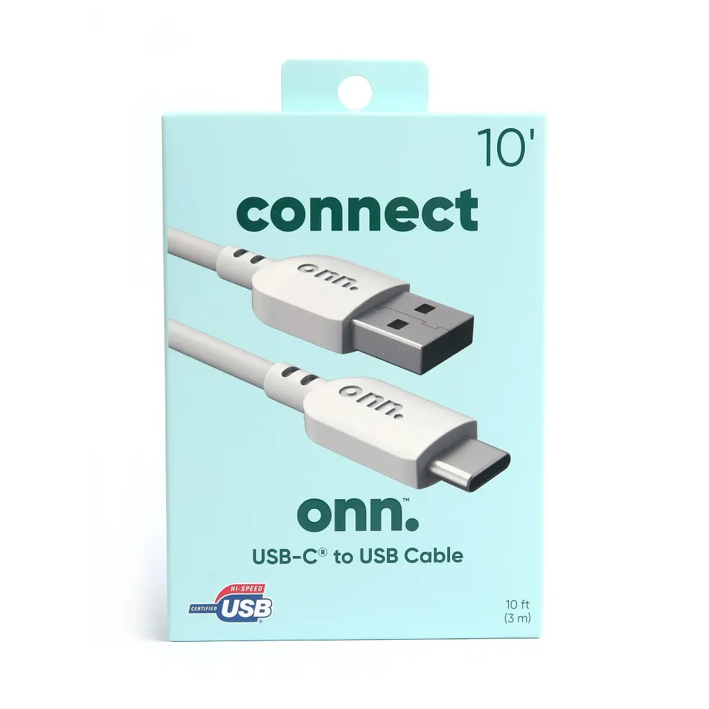 onn. USB to USB-C Cable, White, 10'