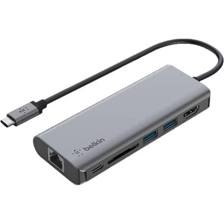 Belkin USB C Hub, 6-in-1 MultiPort Adapter Dock with 4K HDMI, USB-C 100W PD Pass-Through Charging, 2 x USB A
