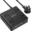 SUPERDANNY Surge Protector Power Strip with 8 Outlet 4 USB Flat Plug Outlet Extender 5 ft Black