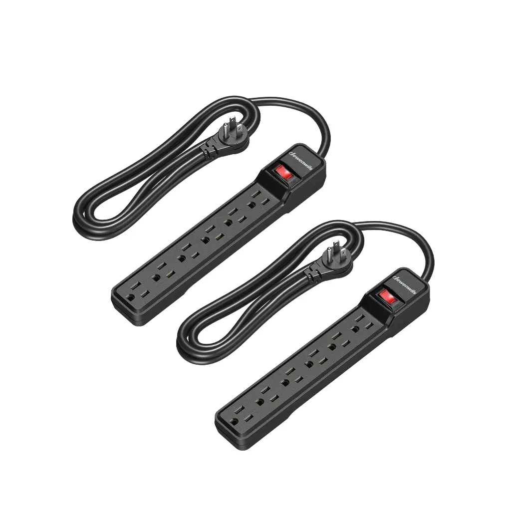 DEWENWILS 2-Pack 6-Outlet Power Strip Surge Protector, 6Ft Long Extension Cord, 500 J, Black, UL Listed